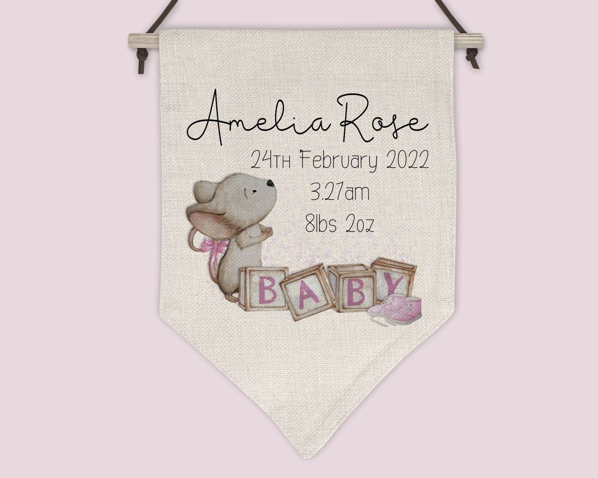 Personalised Pink Mouse nursery wall hanging